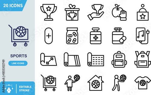 Simple line icon design depicting a small utility cart carrying a soccer ball clearly representing sports equipment delivery or retail commerce options.