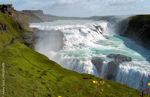 Iceland Travel - Landscape of the Gullfoss waterfall.