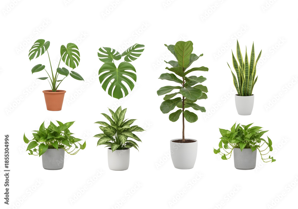 Obraz premium Tropical indoor potted house plants set SVG on transparent background