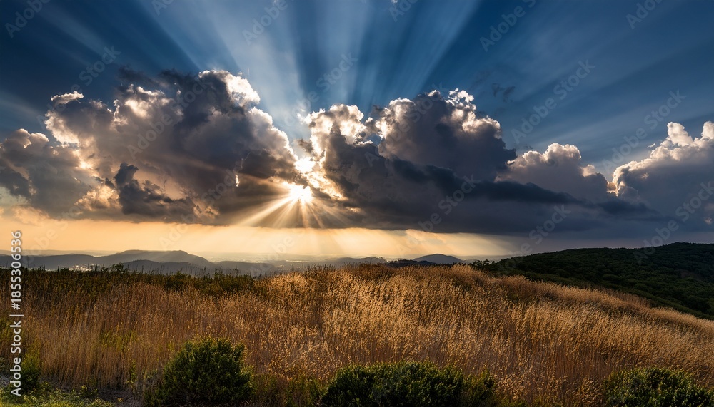 Fototapeta premium Sun Rays Through Dramatic Clouds