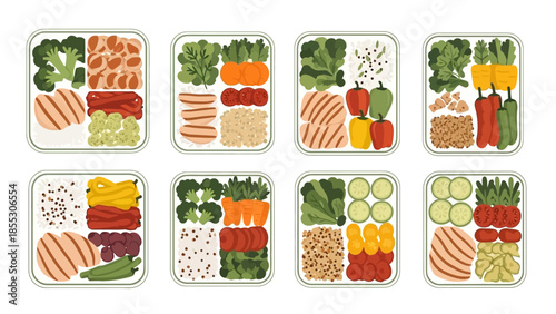 Healthy balanced meal prep ideas with vegetables and grains