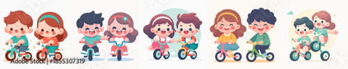 Vector Illustration of a Cute and Adorable Child Riding a Bicycle
