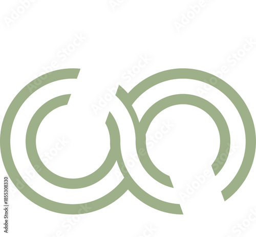 An infinity loop icon joins together a white and green simple-colored icon.