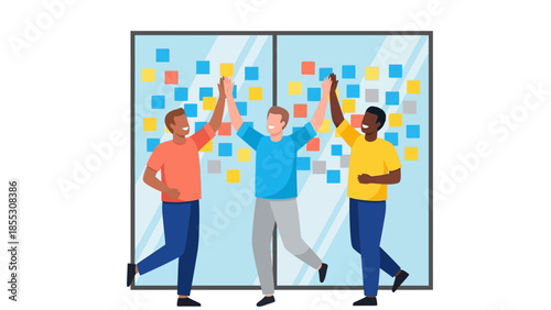 Teamwork and collaboration: diverse team celebrating success with high five