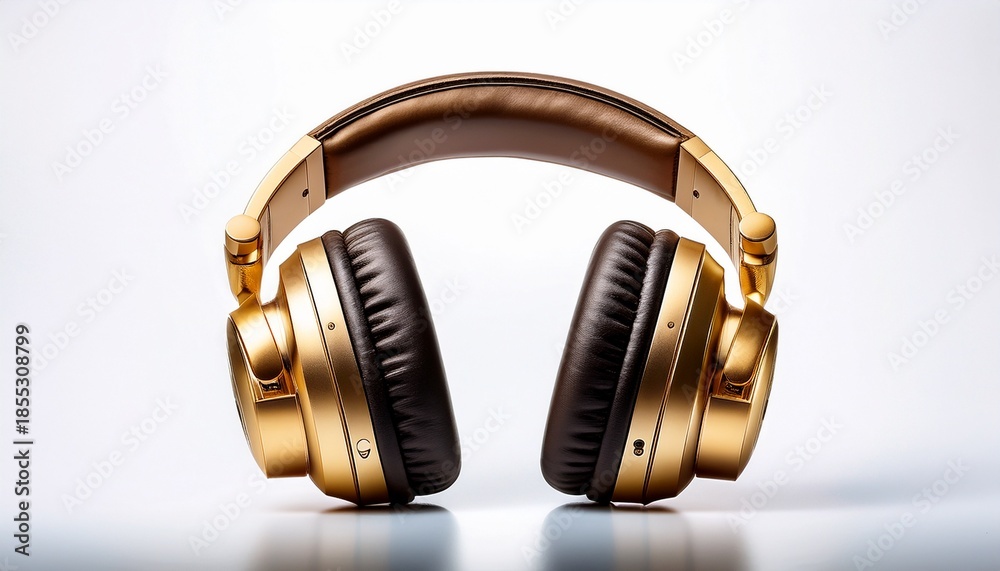Fototapeta premium luxurious gold headphones with leather accents isolated on white background