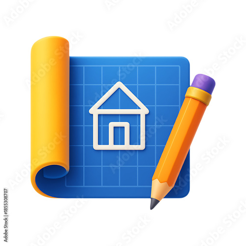 Blueprint with pencil and house design a creative icon on transparent background