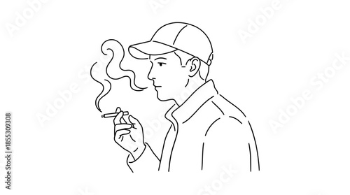 SVG Doodle Illustration of a Young Man Smoking