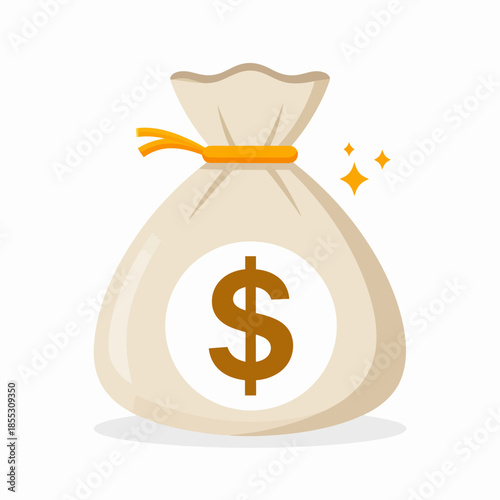 Money Bag Icon with Dollar Sign and Sparkles, Representing Wealth and Financial Success