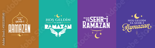 Hoş geldin ya şehri Ramazan tipografi set. Translation: Welcome to Ramadan, typography design