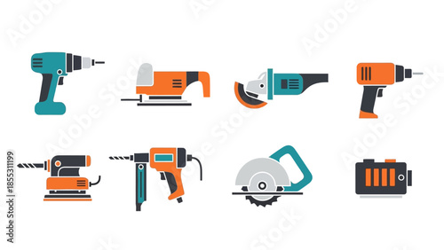Modern electric tools set in flat style for diy projects and