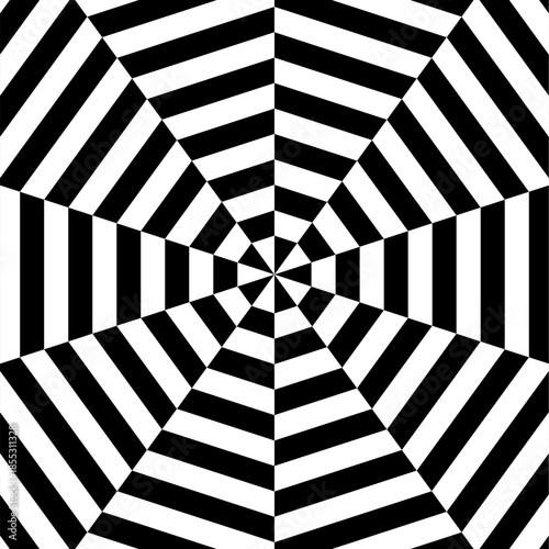 Dynamic Abstract Black and White Optical Illusion Vector EPS. Hypnotic Geometric Striped Pattern for Web Backgrounds, Prints, and Modern Graphic Design Projects.