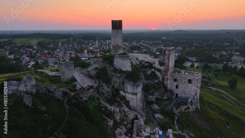 The ruins of the castle in Olsztyn near Czestochowa in the light of the setting sun. Poland