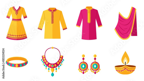 Traditional indian attire and accessories set for festive celebrations