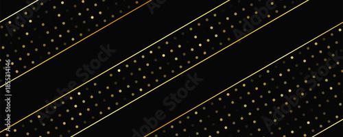 Dark background with golden lines and glittering dots