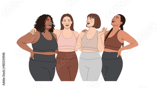 Diverse women smiling and laughing in activewear