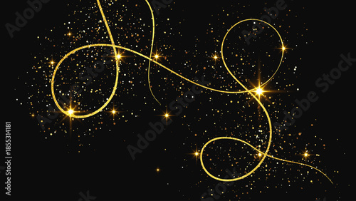 Gold glittering confetti wave and stardust