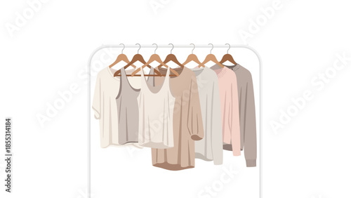 Minimalist wardrobe hanging on rack with neutral tones
