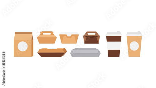 Eco-friendly food packaging collection with cups and boxes