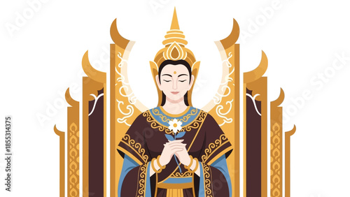 Elegant thai deity with golden halo: traditional art design