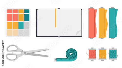 Sewing essentials: flat design of tools and materials for creative projects
