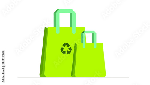 Eco-friendly shopping bags with recycle symbol in minimalist 3d design