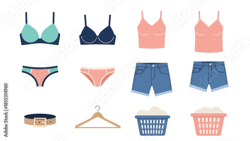 Modern flat design of casual wear and accessories for everyday style