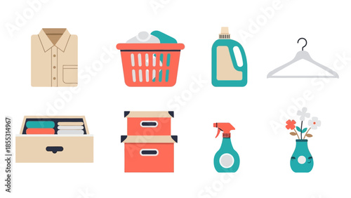 Home laundry essentials: modern flat design for household chores