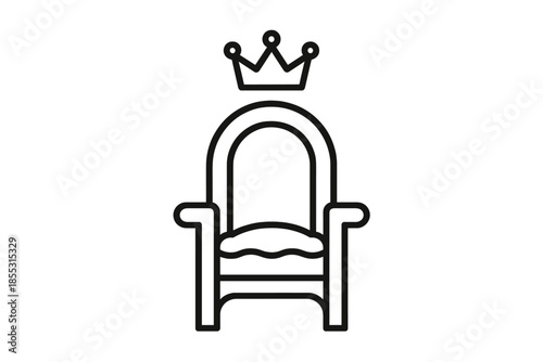 Regal Seat Icons. Line style icons of Rule Seat Emblem: simple crown, throne frame, emblem curve, arm line, seat contour, regal
