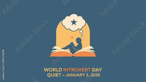 Person reading on World Introvert Day with thought bubble and stars