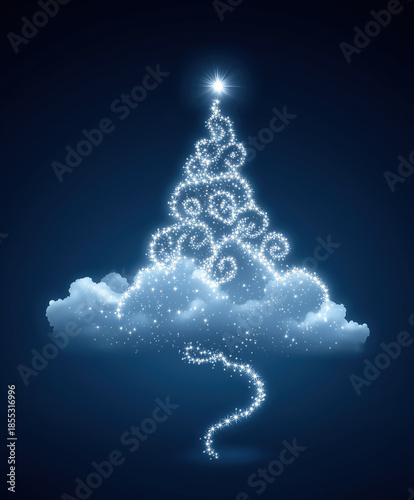 Delicate luminous curls form decorative tree resting softly upon glowing cloud.