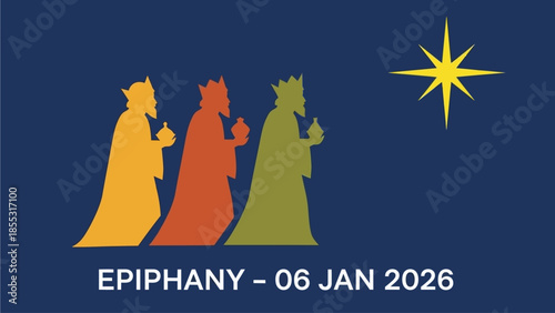 Vibrant Epiphany graphic with Three Wise Men and star