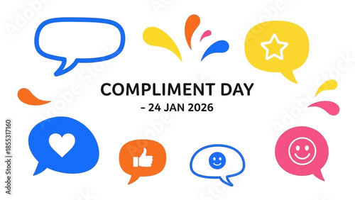 Compliment Day celebration with colorful speech bubbles and icons