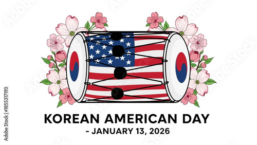 Vibrant Korean American Day celebration with drum and flowers