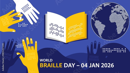 World Braille Day celebration with hands reading braille book globally