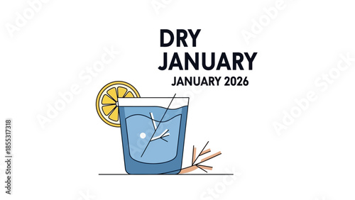 Dry January 2026 illustration with mocktail and lemon slice