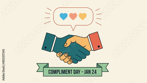 Handshake with heart speech bubble on Compliment Day January 24