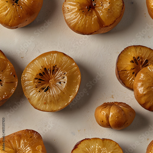 Freshly dried pears arranged beautifully against a neutral background