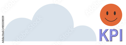 Smiling orange face above KPI text and adjacent flat cloud icon. Ideal for performance tracking, analytics, positivity, cloud technology, reports, goals, productivity. Simple flat metaphor