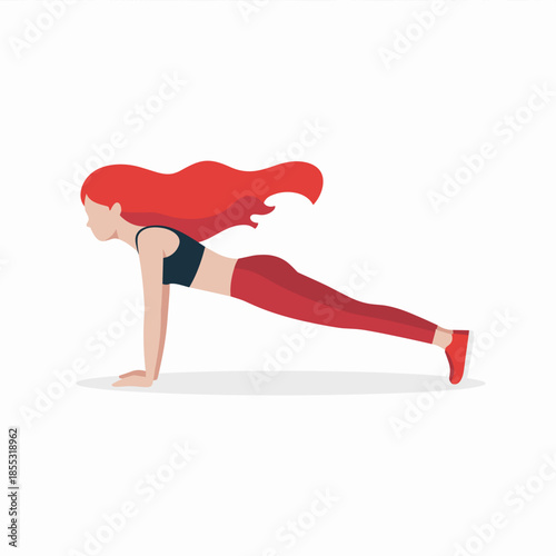 Woman Weightlifting Barbell Exercise Red Hair Vector Illustration
