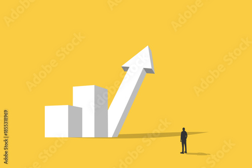 Businessman walking to growing graph. concept of career growth, opportunity, and success