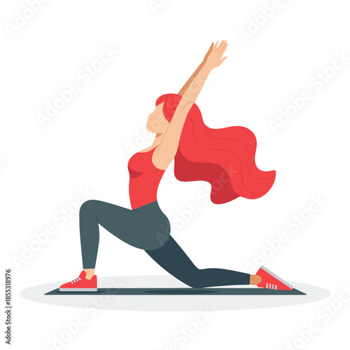 Woman Yoga Tree Pose Balance Red Hair Vector Illustration