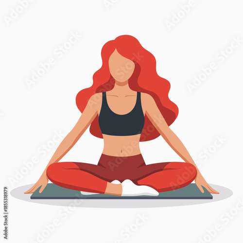 Woman Yoga Meditation Sitting Red Hair Vector Illustration