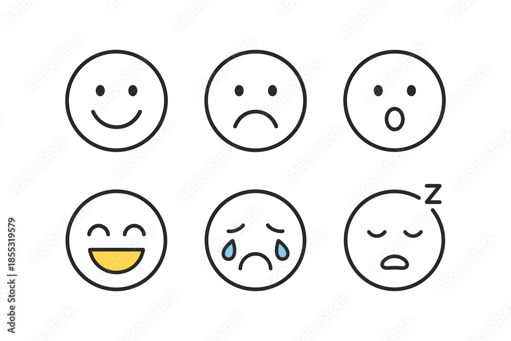 Fototapeta premium Simple line icons of emoji faces depicting various emotions