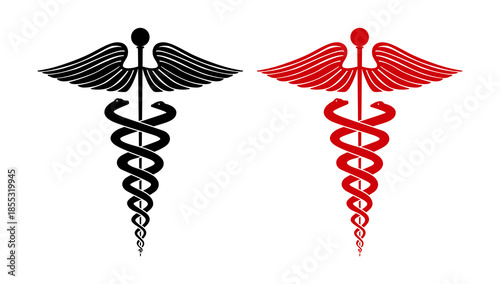 Caduceus medical symbol. Caduceus icon, logo. Medical logo. Caduceus silhouette, vector. Healthy Icon. Medical Snake Caduceus Logo. vector eps 