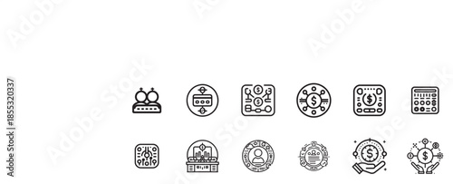 Collection of modern flat icons representing finance, investment, and business growth