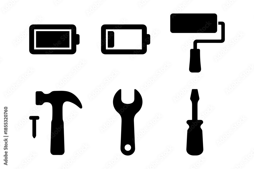 Obraz premium Essential tool icons in minimalist silhouette design