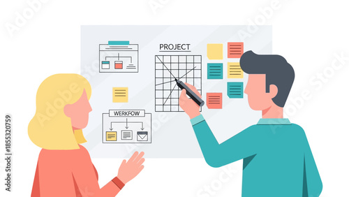 Team collaboration and project planning in modern flat design