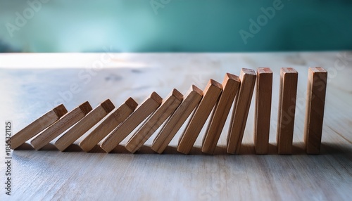 Domino Effect Cascading Tiles Symbolizing Consequence And Systemic Impact