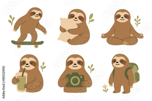 Cute sloths engaging in fun activities with playful expressions
