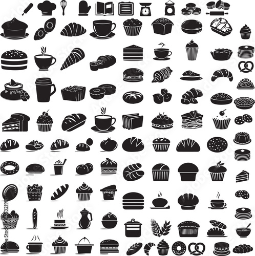 bakery icon set silhouette. bakery instruments bundle vector art